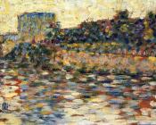 乔治 修拉 : Courbevoie, Landscape with Turret